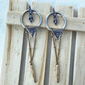 Geo Modern Ethnic Pave Golden Chain Silver Stud